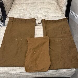 Gucci Brown Drawstring Dust Bag Trio with Gold Logo